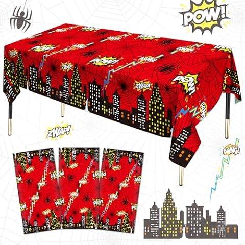 Spider Theme Party Tablecloth 3 PCS, Plastic Disposable Superhero Spider Table Cover for Spider Fans Birthday Party Decorations Supplies, 86.6 x 51.2in Cover