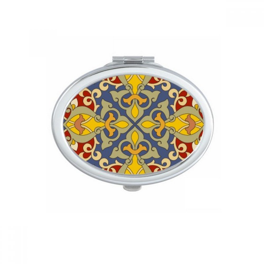 Miroir de poche ovale avec motif baroque coloré et illustration florale moderne