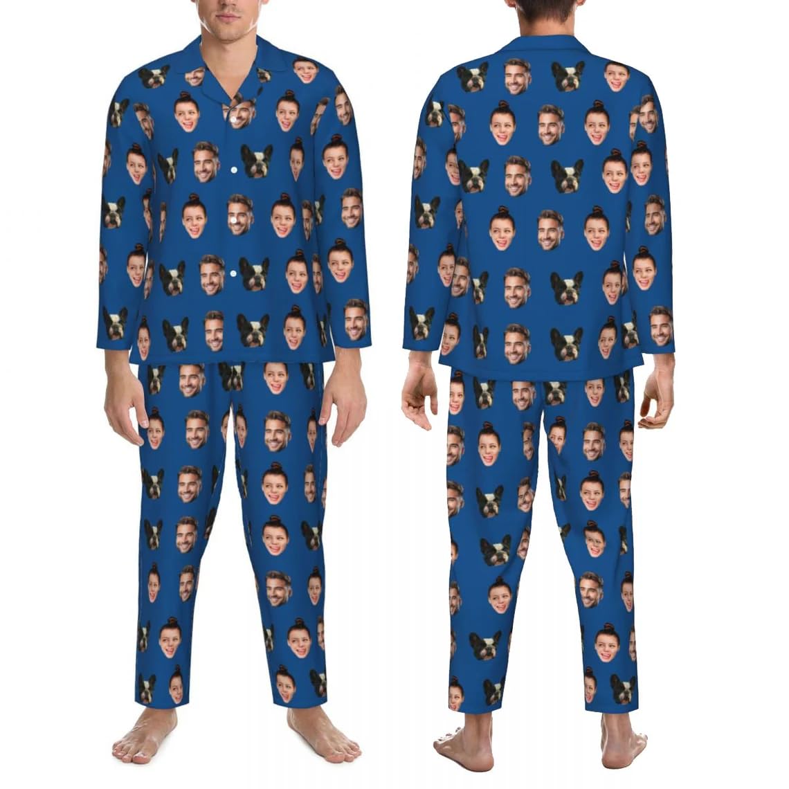 Pyjamas Personnalisés avec Imprimés de Visages, Pyjamas Personnalisés avec Photo, Ensemble Personnalisé avec Imprimés de Chiens et Chats, Tenue de Famille Amusante assortie, Anniversaire Unique pour