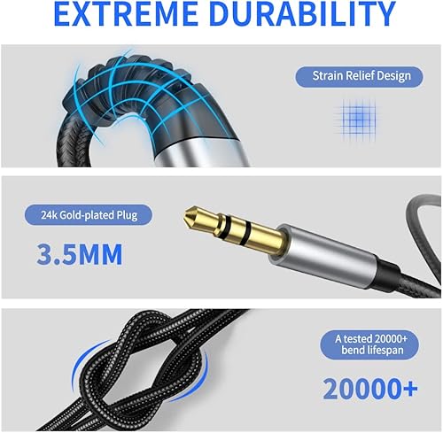 Miniatura 5 de iSkey - Cable auxiliar de iPhone de 0.138 pulgadas para auto, compatible con iPhone 13, 12, 11, XS, XR X, 8, 7, 6, iPad, iPod para estéreo, altavoz,