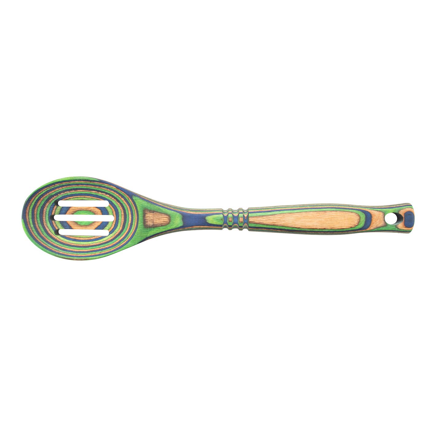 Island Bamboo Pakkawood 12-Inch Slotted Spoon, Peacock