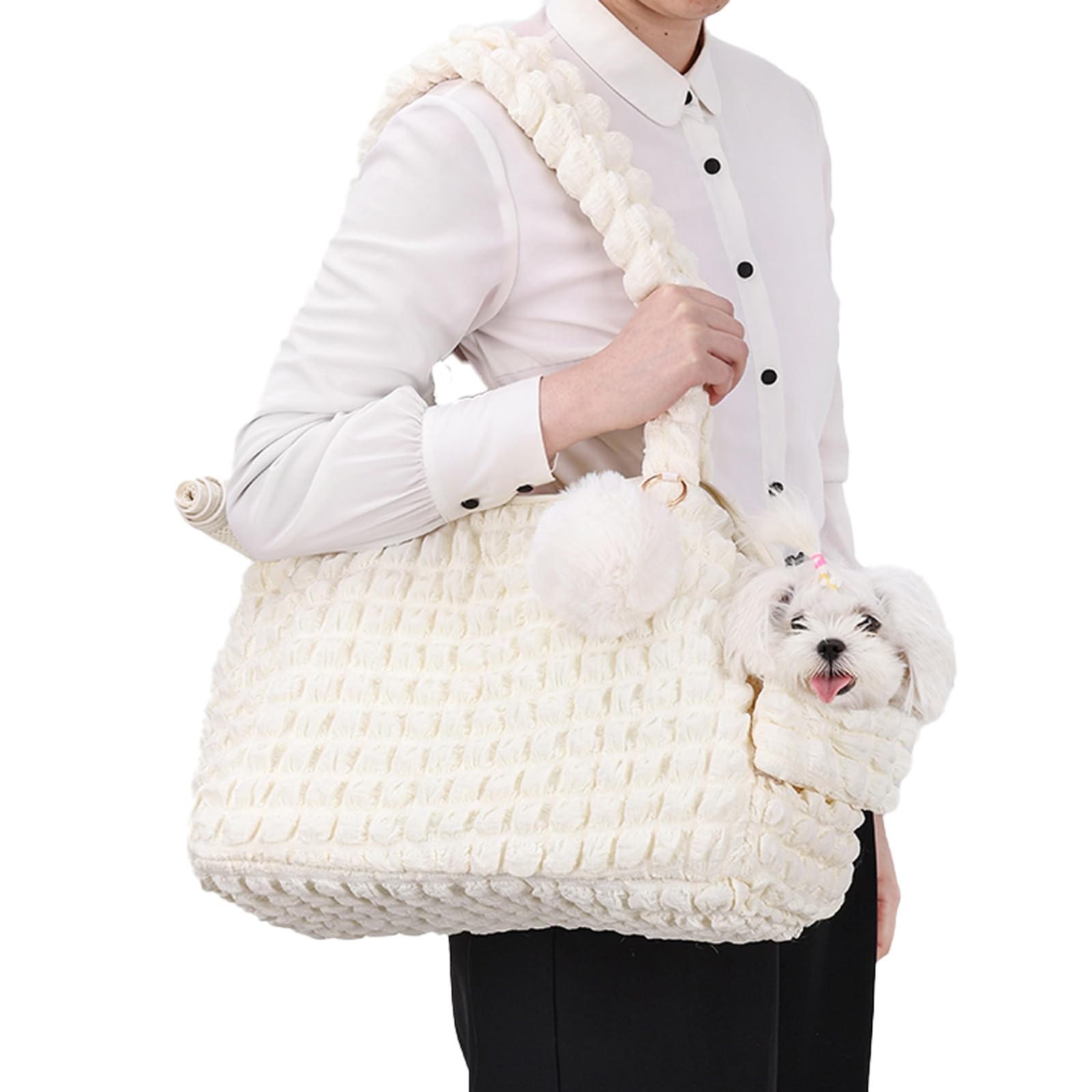 Sac de transport matelassé pour chat uuclume premium blanc avec bulle de vision intégrée