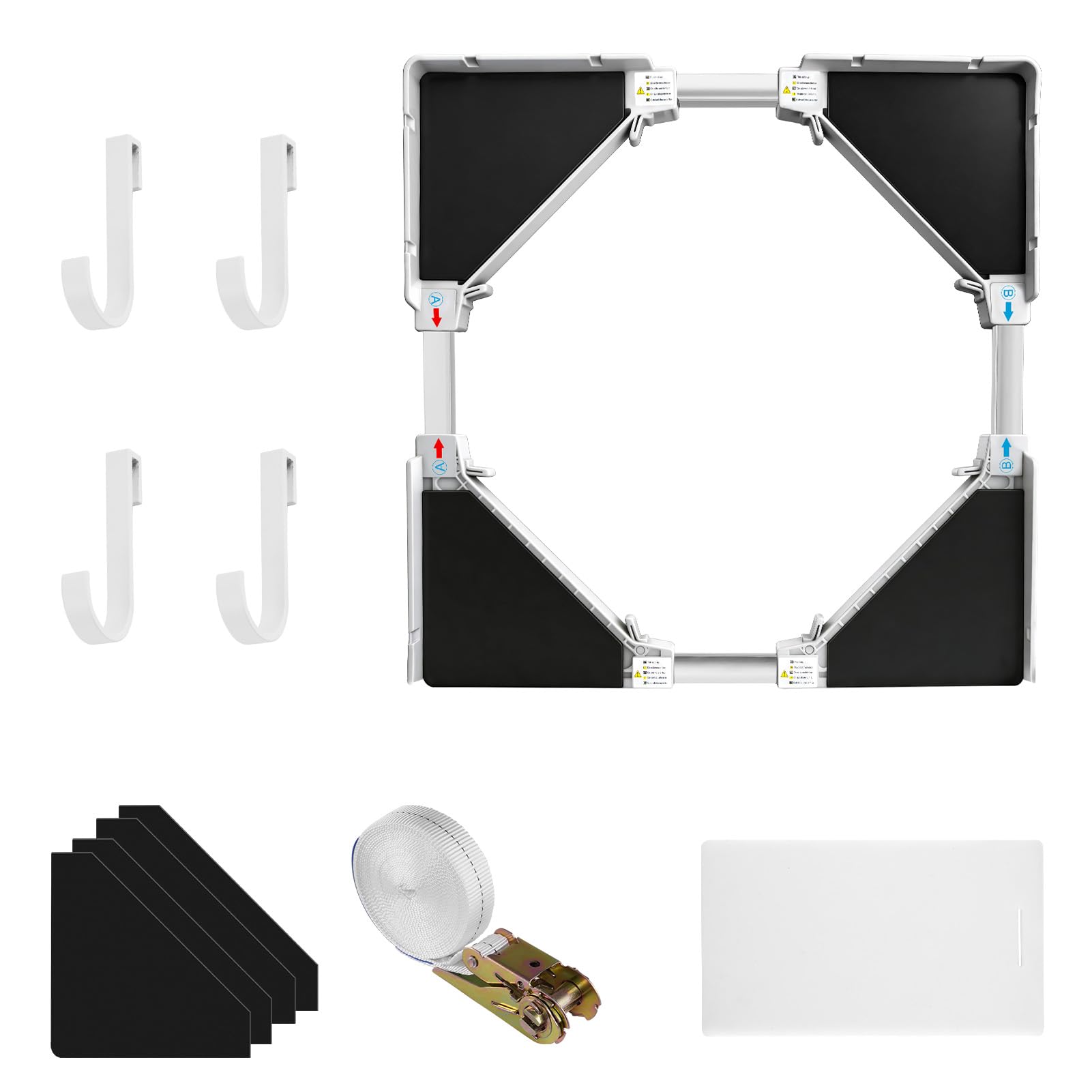 Waschmaschinen Untergestell, Zwischenbaurahmen Trockner Waschmaschinen, Universal Verbindungsrahmen Set für Waschmaschine und Trockner Stapelbausatz mit Ratschenseil, Einstellbare Breite von 45-70cm