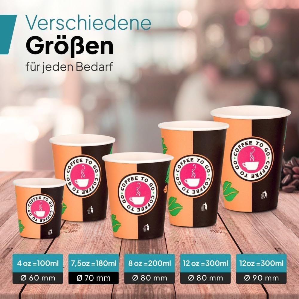 Commerline Bicchieri di carta da 200 ml, 1000 pezzi per caffè da asporto | Bicchieri di carta rigida, usa e getta, da asporto, ideali per ufficio, gastronomia, catering, caffè e tè