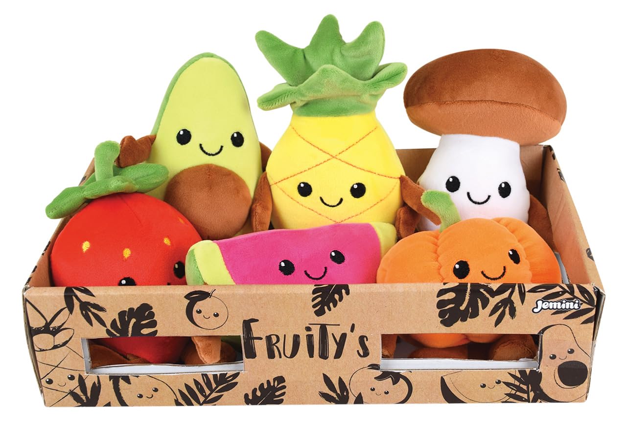 Jemini- FRUITY'S 024144 - Cagette (6 Frutas y Verduras de Peluche +/-17 cm, Suave y esponjosa para niños, Multicolor