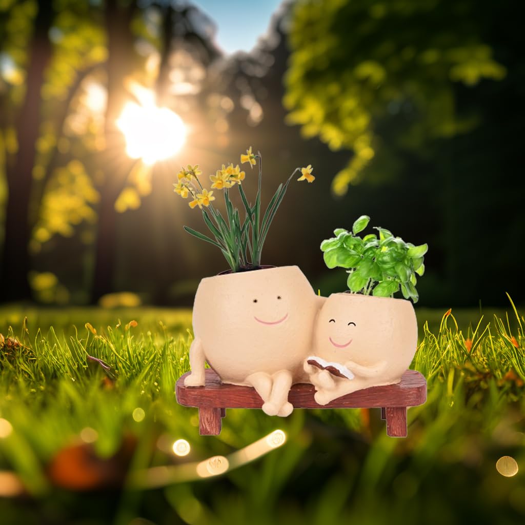 Smily Face Planter Pot Cute Resin Flower Head Planter for Indoor Outdoor Unique Sit Chair Succulent Pots Gift IdeaI for Mother,Father and Appreciation Christmas with Drainage Hole (1 PCS Type1) - Image 3