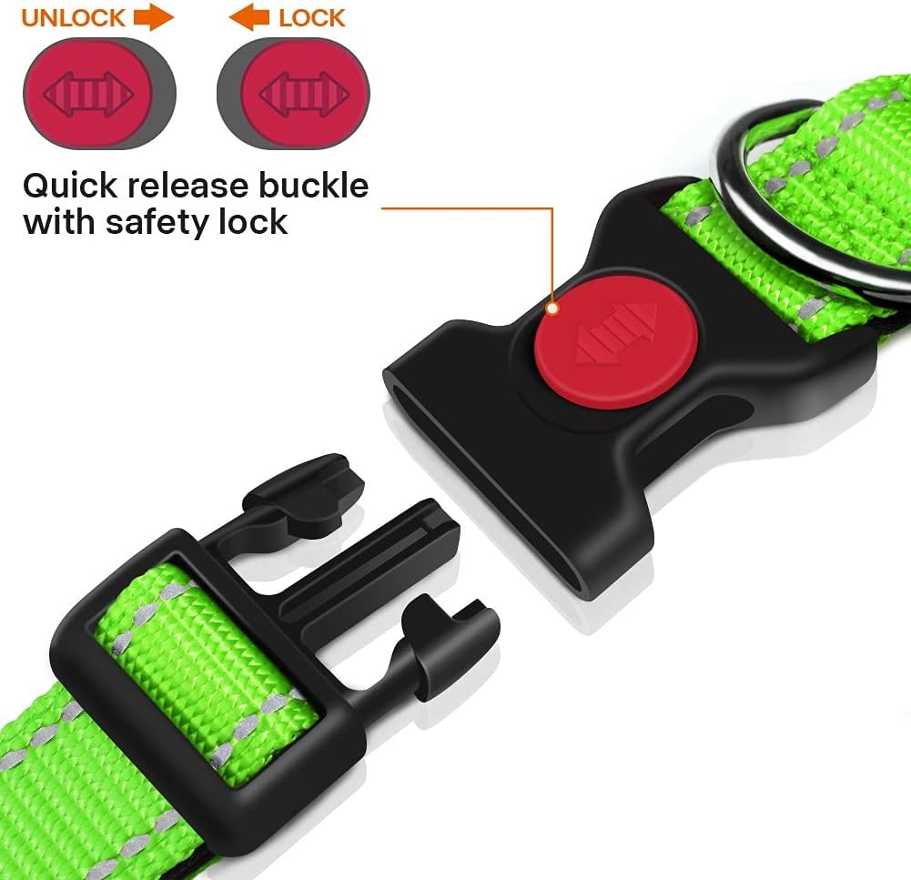 Taglory Reflective Nylon Dog Collar with Safety Buckle, Adjustable Pet Collars with Soft Neoprene Padding for Extra Large Dogs Green - Image 4