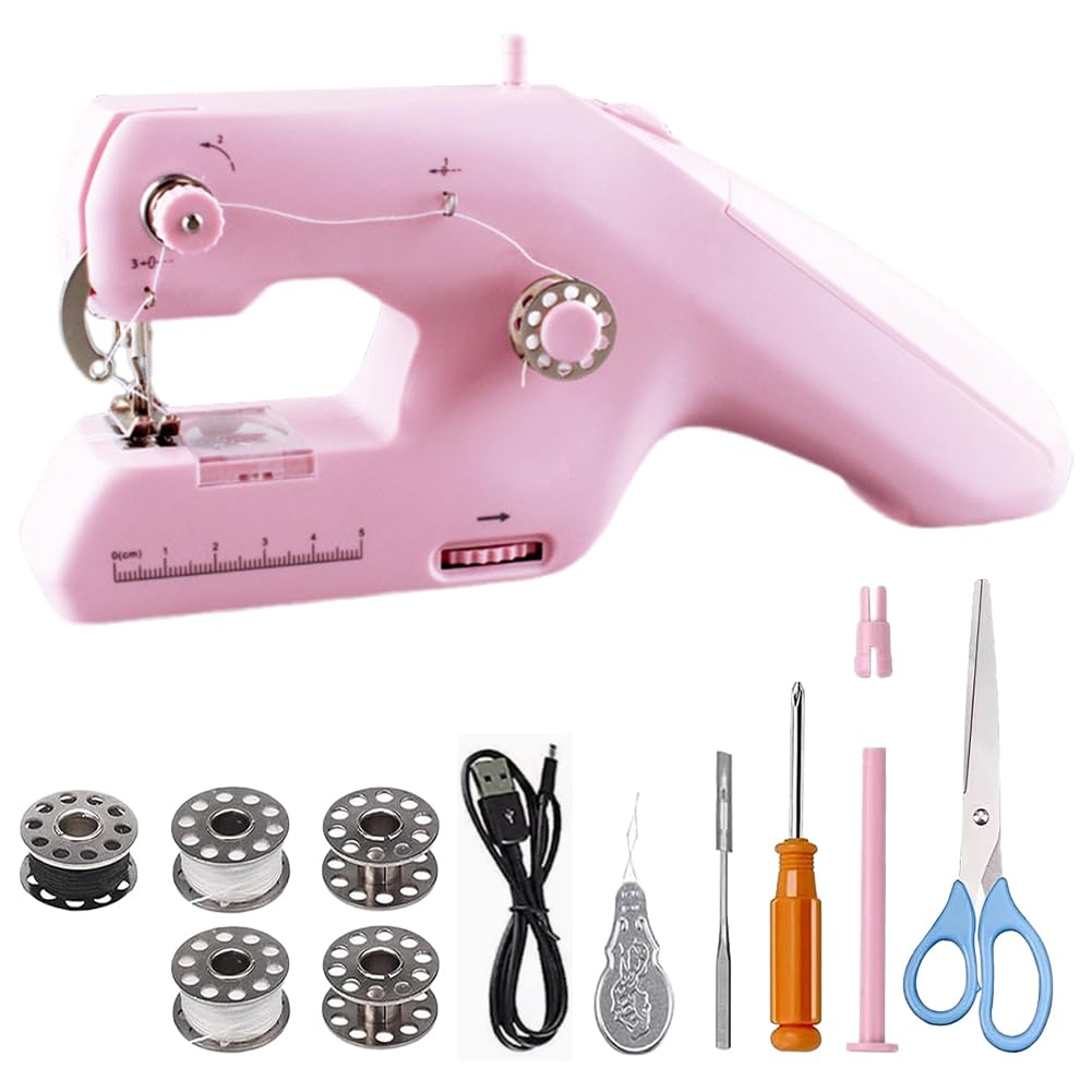 Mini machine à coudre manuelle, portable, électrique, double fil, machine à coudre à la main avec accessoires de couture, outils de couture électriques pour débutants, bricolage, couture, vêtements