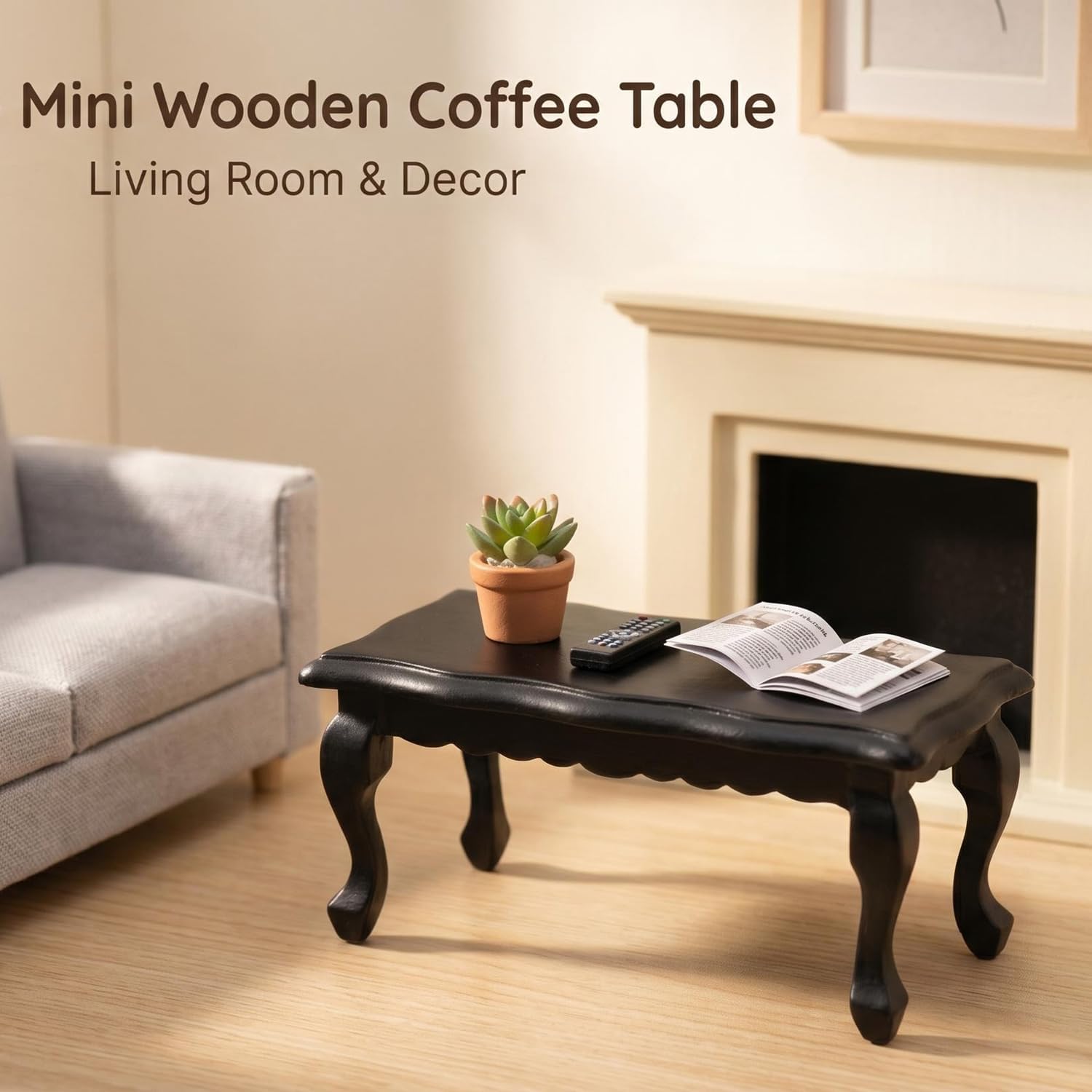 Dollhouse Furniture 1 12 Scale Miniature Coffee Table Curved Edges, Black image 2