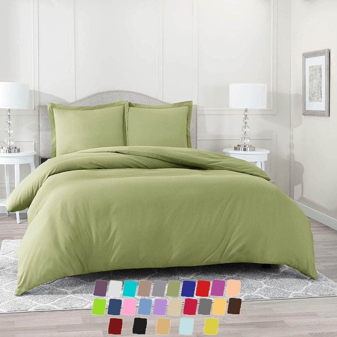 600 Thread Count 100% Egyptian Cotton 5-PCs Duvet Cover Set (1 Duvet Cover Button Closure with Corner Ties & 4 Pillow Shams) Solid (Twin/Twin XL, Sage Green)