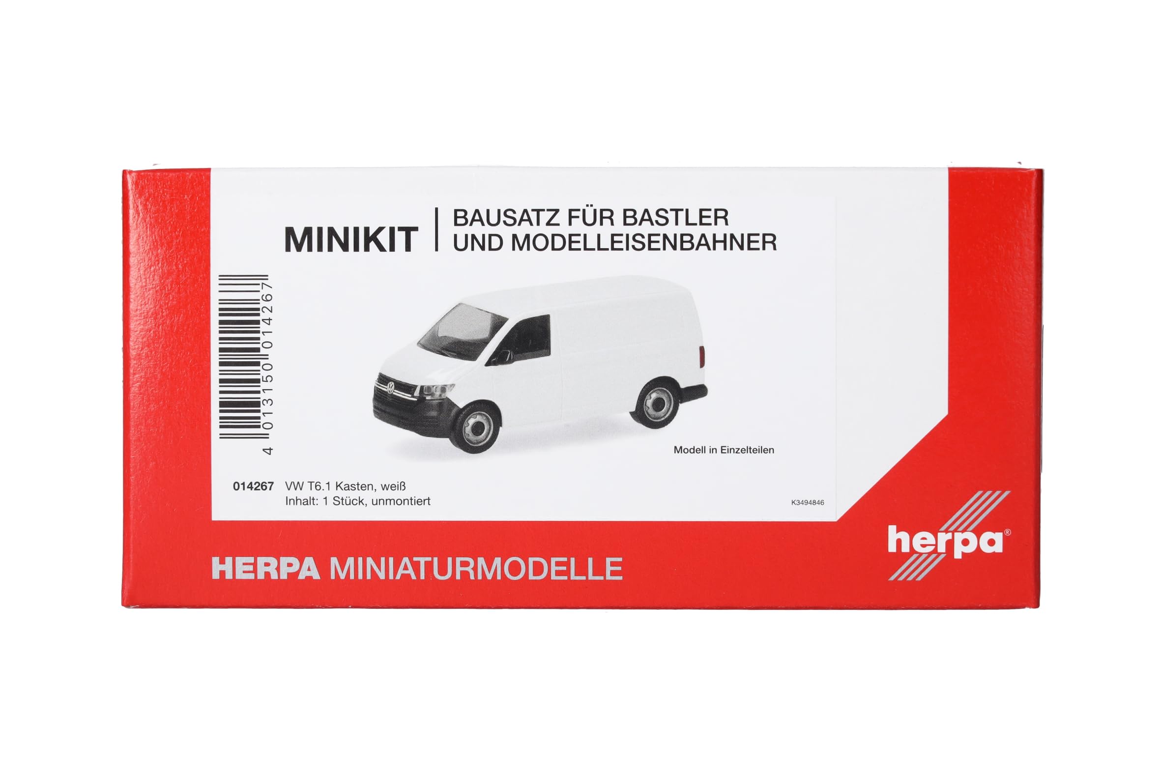 Herpa model building kit MiniKit VW T6.1 transporter, white (1 piece), on a scale of 1:87, plastic miniature for handicraft work, collectors edition