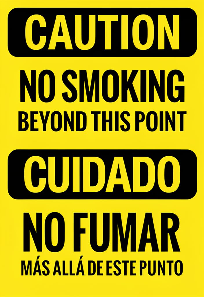 peiyeety Caution No Smoking Beyond This Point Tin Sign 12x8 Inch, Bilingual English/Spanish Cuidado No Fumar Metal Warning Plaque, High-Visibility Yellow Black Wall Decor for Business, Office, Garage