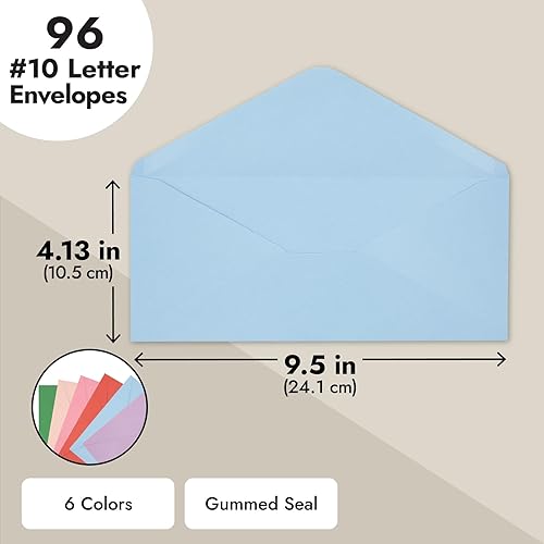Miniatura 4 de Juvale Sobres de letras de colores  4-18 x 9-12 pulgadas, colores pastel surtidos, paquete de 96, sello engomado y solapa en V  Sobres largos de