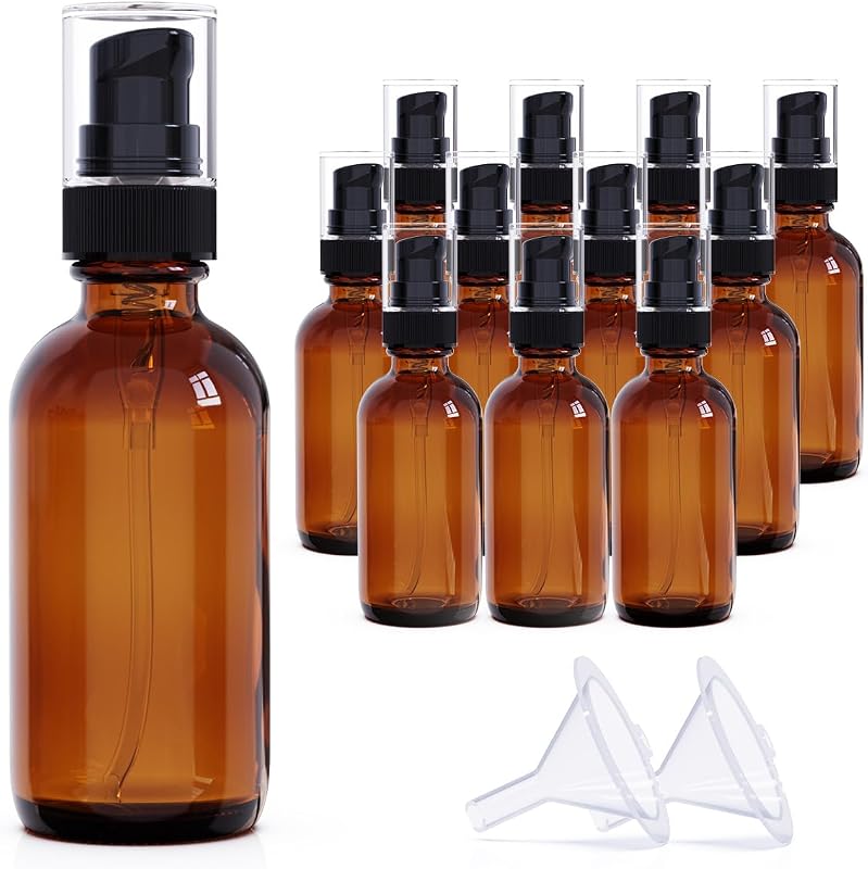 Frascos de vidro âmbar com bomba 60 mL seafulee, Pacote com 12