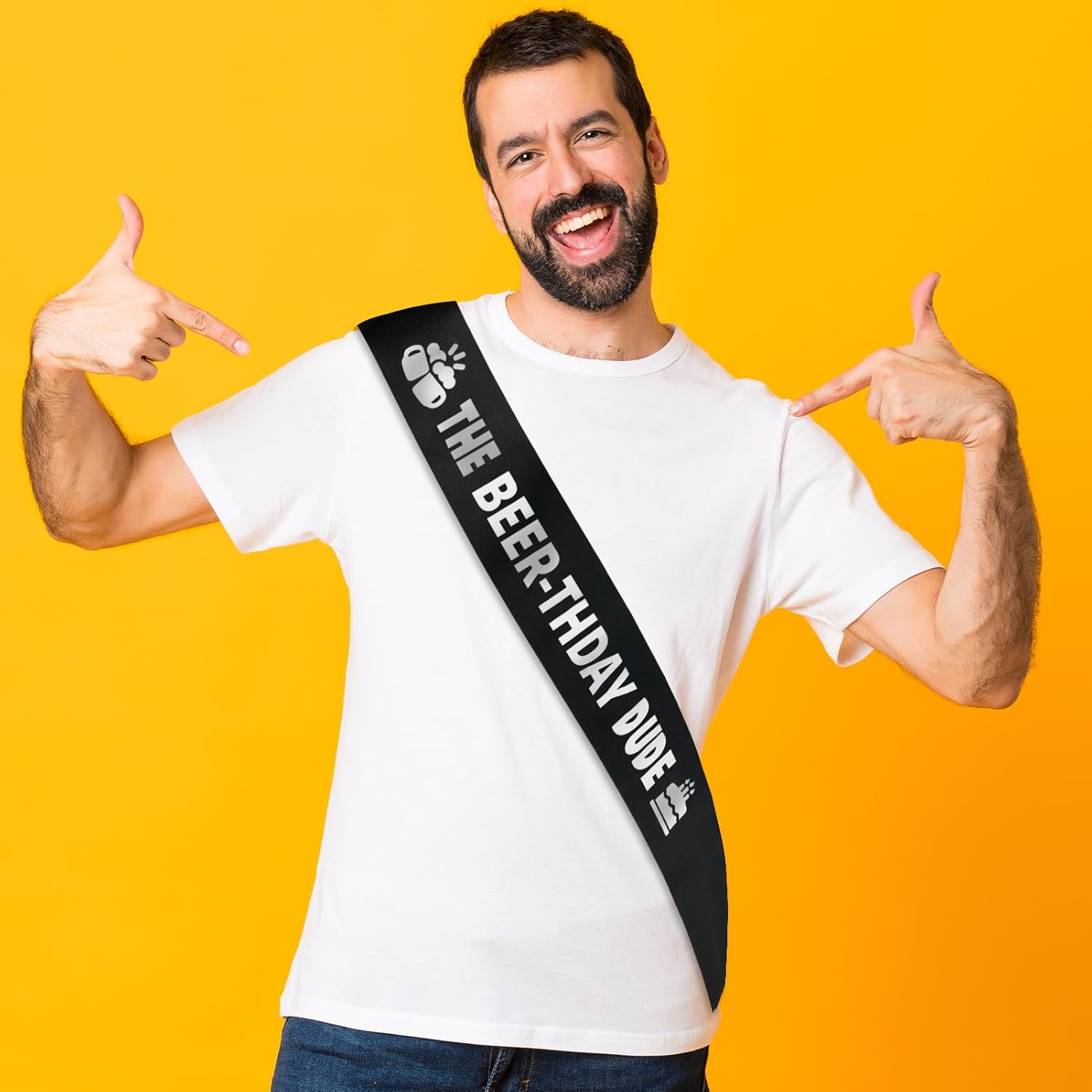 Birthday Sash for Men, The Beer-thday Dude, Black Mens Birthday Sash for Men - Birthday King Sash, Boy Birthday Party - Birthday Decorations, Boy Birthday Party - Dude Black