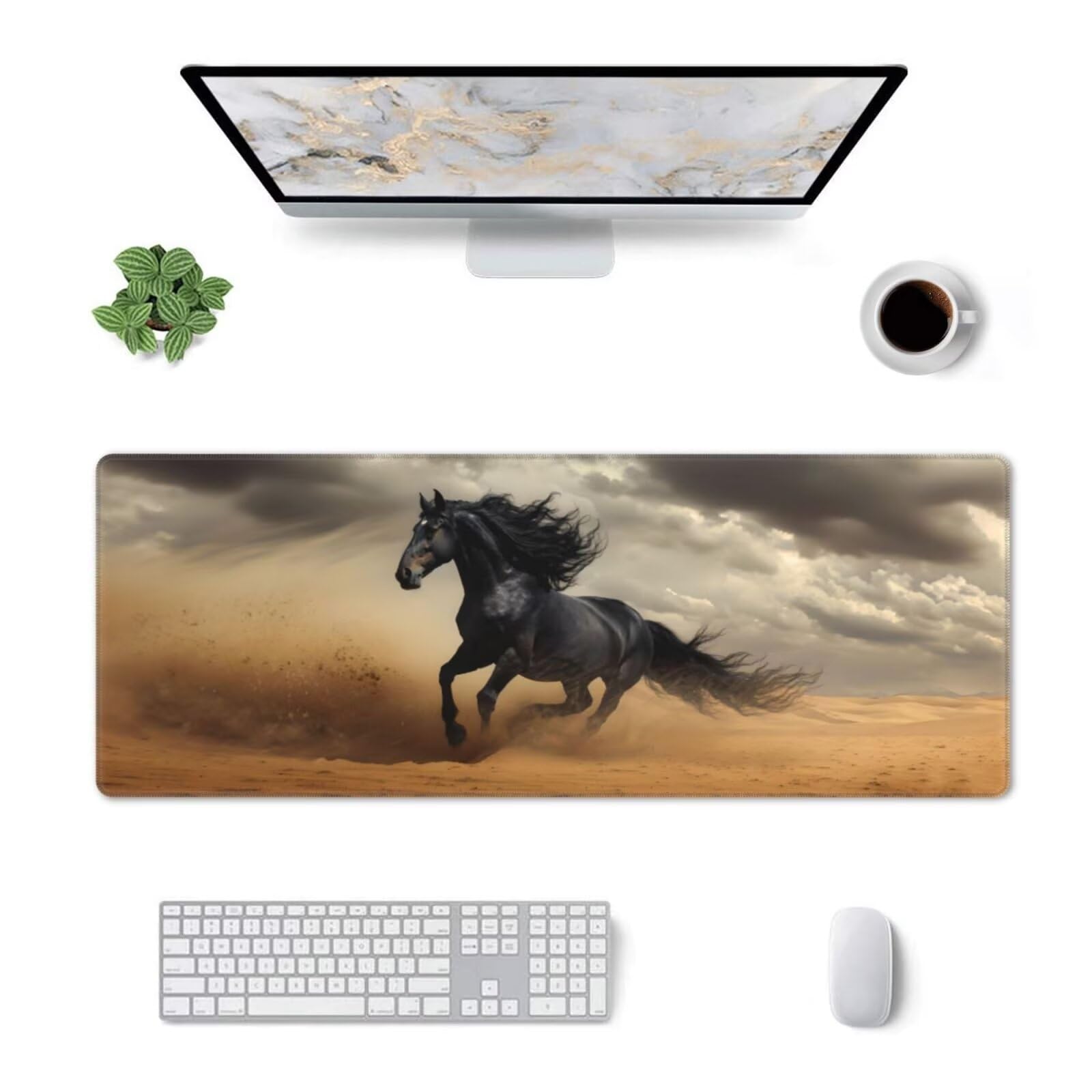 Tappetino Mouse, Tappetino Mouse Gaming Grande XXL 1500x800x3mm Tappetino Scrivania Mouse Pad, Base in Gomma Antiscivolo, Bordi Cuciti, Mousepad per Ufficio e Gaming (Cavallo del deserto) R-575