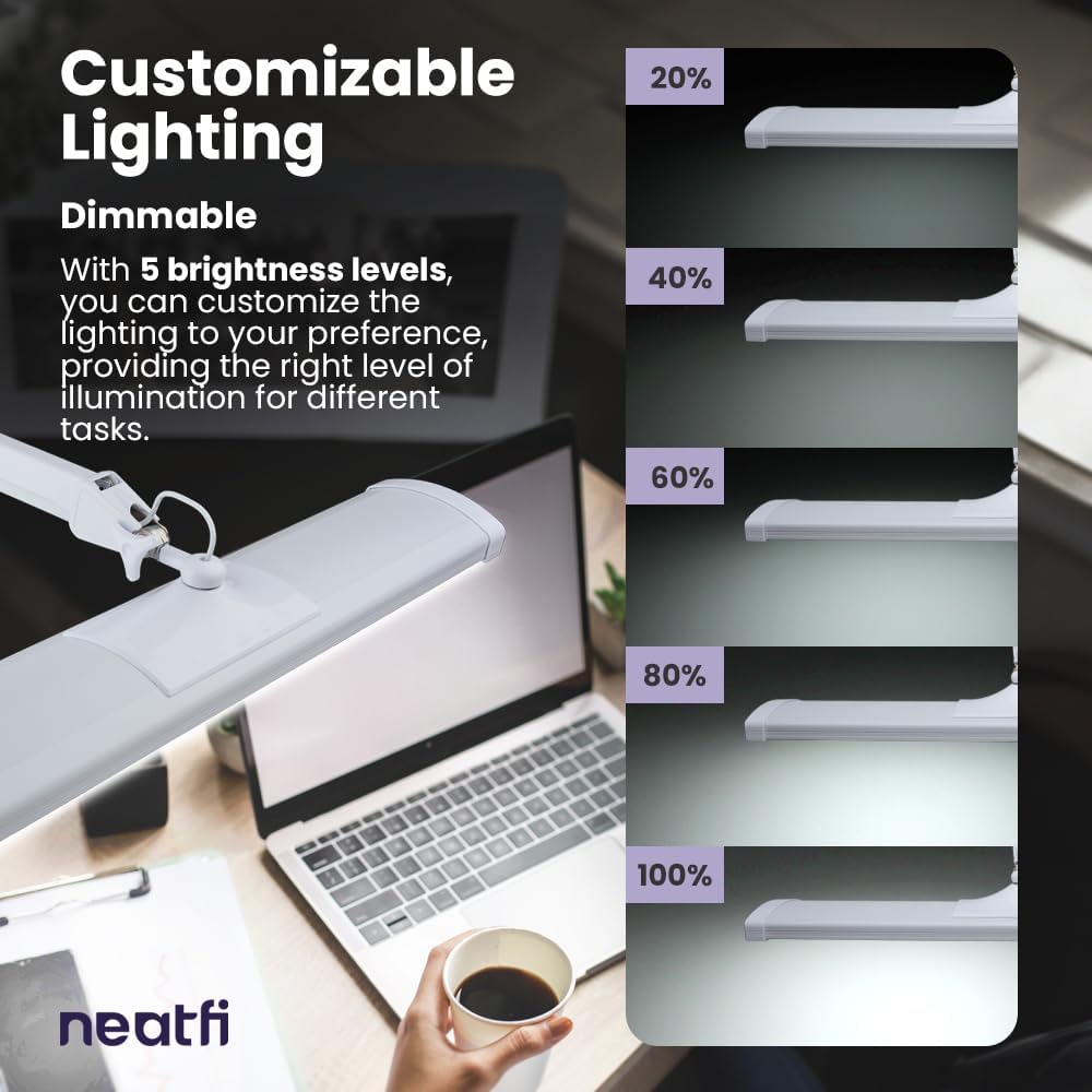 White Adjustable Metal LED Desk Lamp with Touch Control