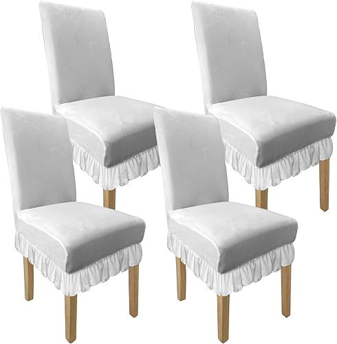 Miniatura 8 de Juego de 6 fundas de terciopelo suaves y transpirables para sillas de comedor, fundas elásticas lavables para sillas con funda de falda para sillas