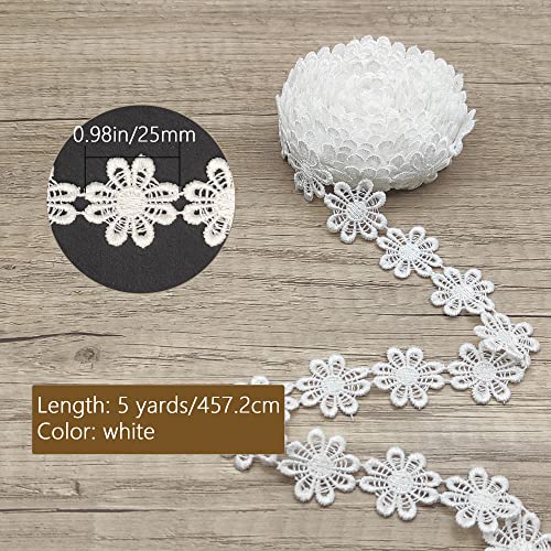 XCSJ 5 Yards 2.5 cm Width Daisy Lace Trim Ribbon Flower Lace Edge Trim Ribbon Daisy Applique Sewing Dressmaking Edging Trimmings for Clothes Wedding Bridal Dress - Image 2