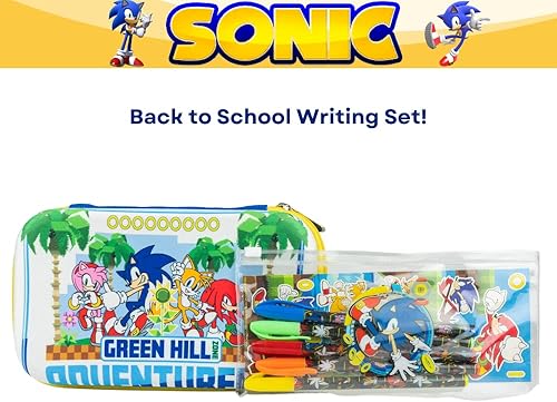 Miniatura 8 de Innovative Designs Sonic the Hedgehog - Juego de estuche con calcomanías y bolígrafos de gel para niños, moldeado con cierre de cremallera, color
