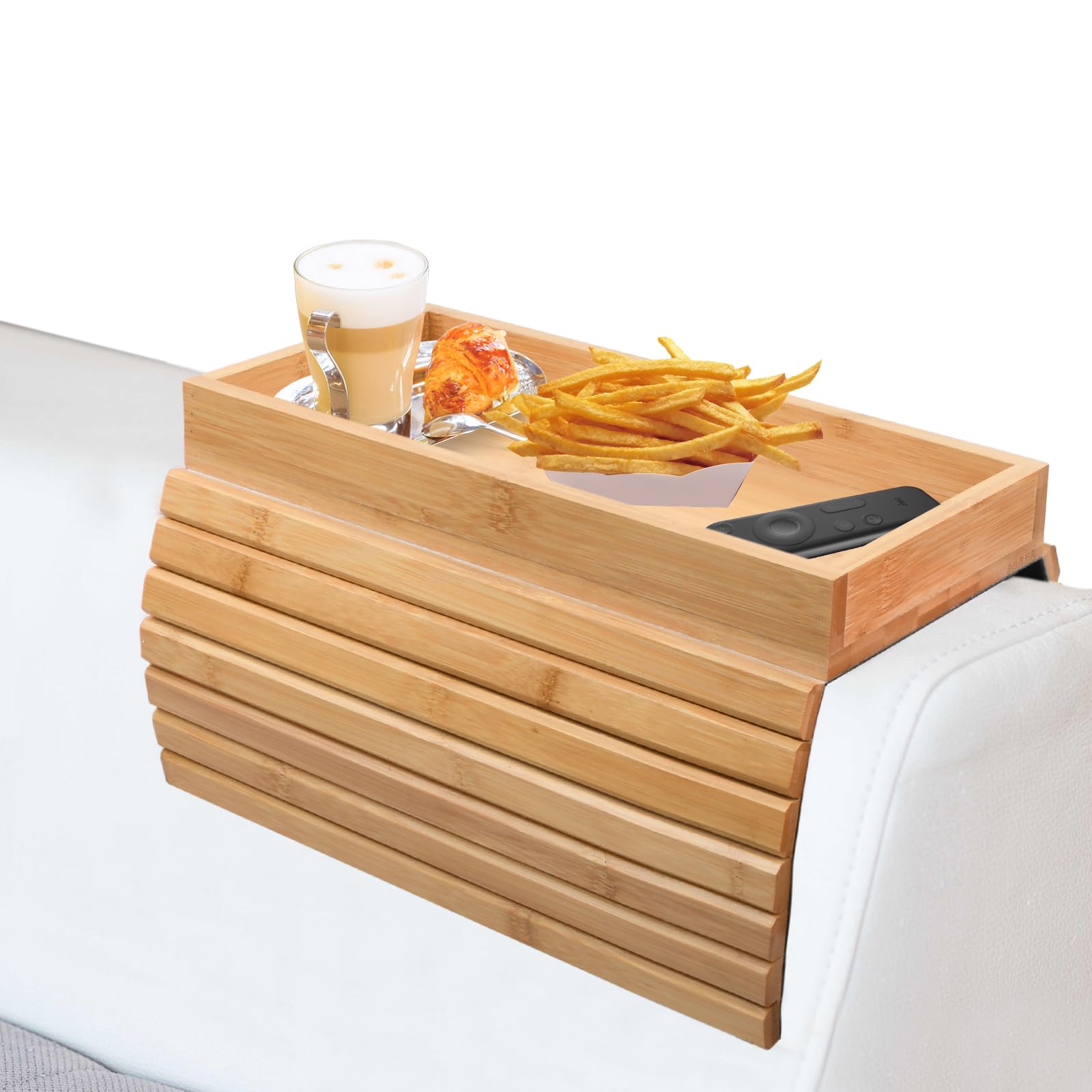 Granvoo Plateau de Canapé Accoudoir en Bambou, Flexible et Pliable, Table d'Appoint Antidérapante pour Canapé, Organisateur Canapé Support Accoudoir (Noir Granvoo Plateau de Canapé Accoudoir en Bambou, Flexible et Pliable, Table d'Appoint Antidérapante pour Canapé, Organisateur Canapé Support Accoudoir (Noir