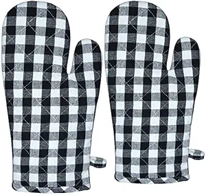Raksha - 100% Cotton Oven Gloves (Pack of 2,Black and White Checked)