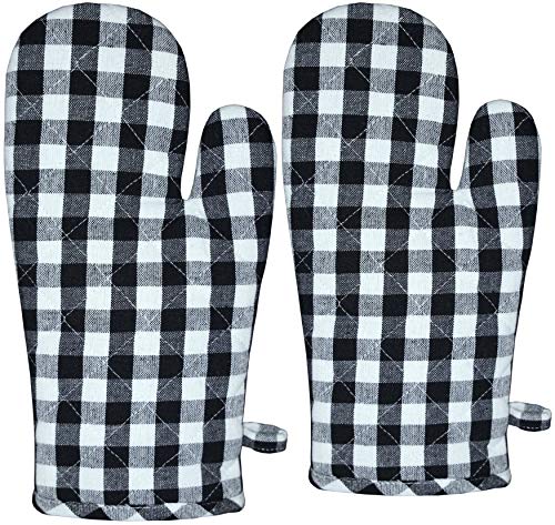 Image of Raksha - 100% Cotton Oven Gloves (Pack of 2,Black and White Checked)
