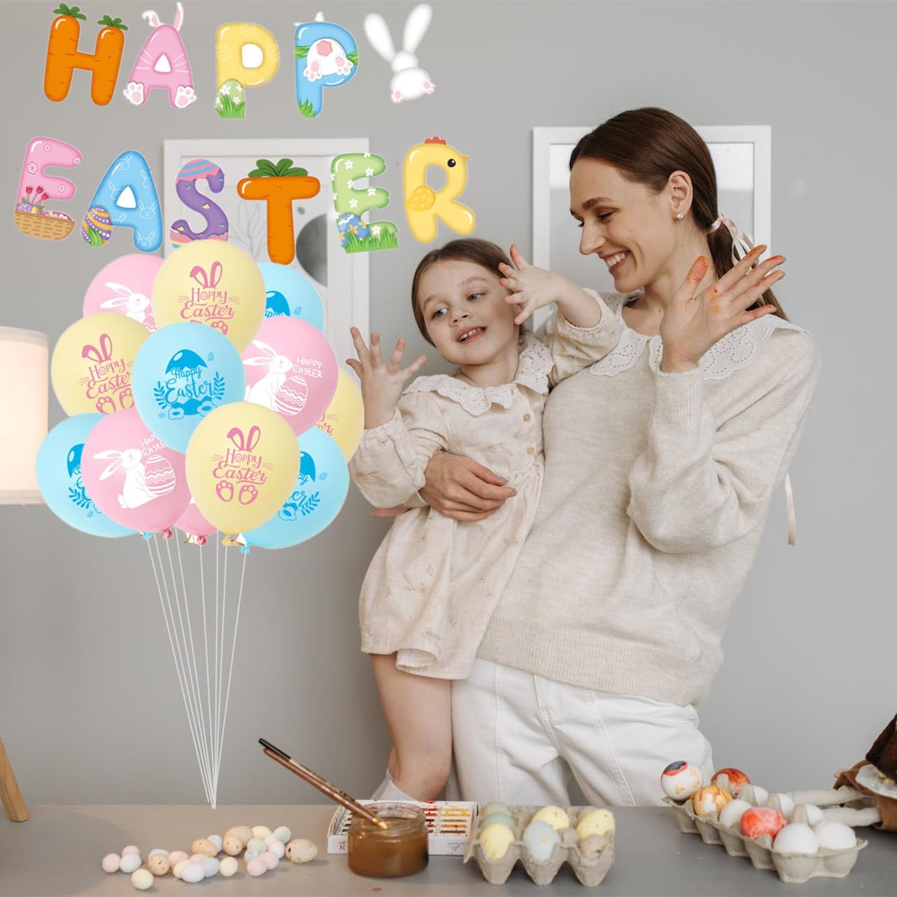 23 Pieces Happy Easter Decorations Set, Easter Party Supplies with Happy Easter Banner, Easter Hanging Banner Pack, Large Easter Balloons for Indoor Outdoor Kids Easter Day Party.
