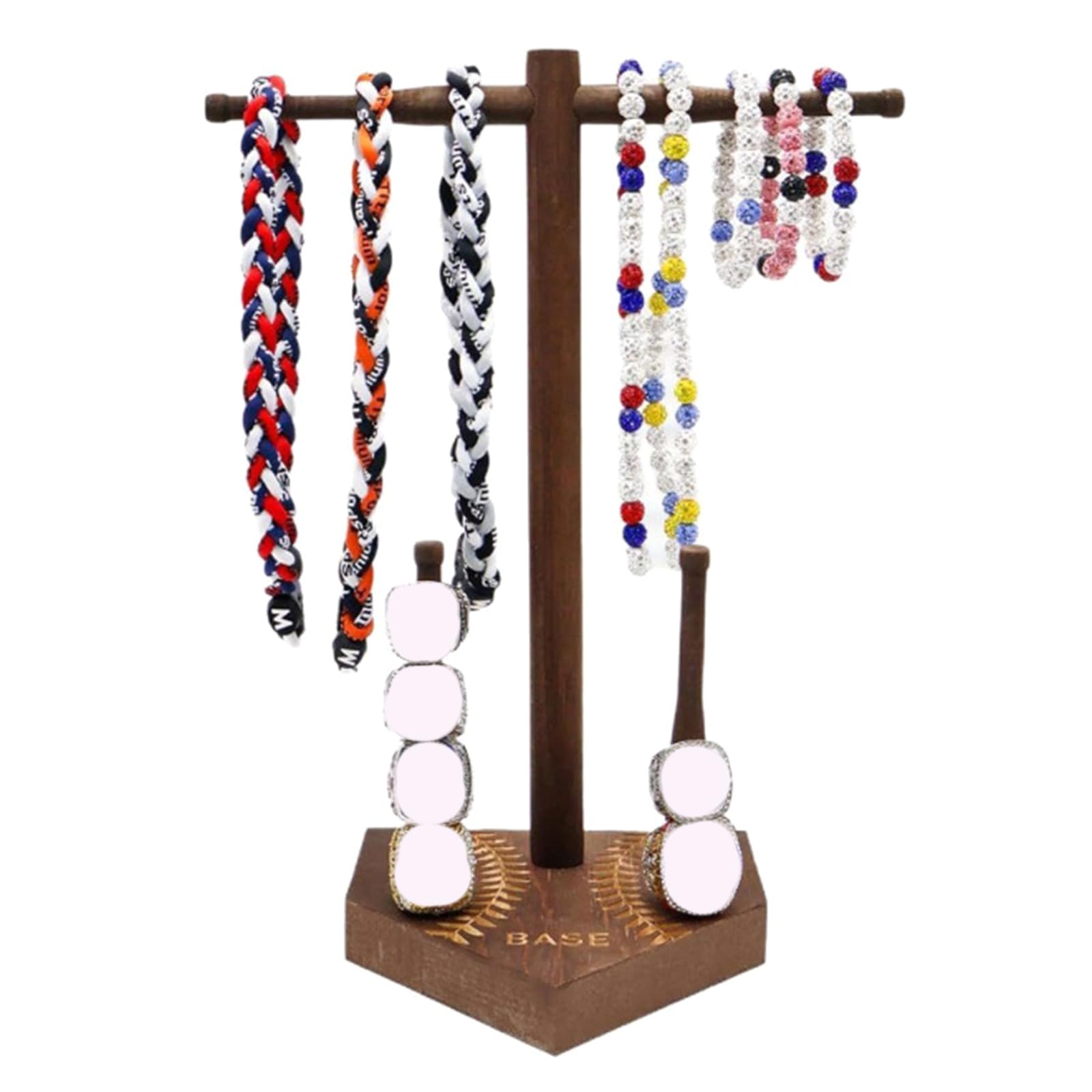 fexxkg Wooden Crosses Shape Necklace Bracelet Display Stand for Rings Jewelry Rack Desktop Holder Natural Wood Finish