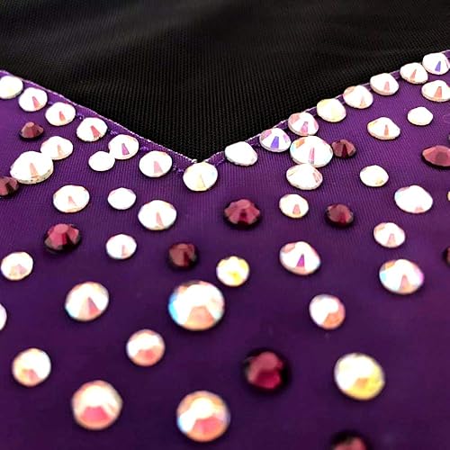 Miniatura 3 de Trajes de patinaje artístico sobre hielo para niños, vestido de patinaje sobre hielo de color morado degradado para competición