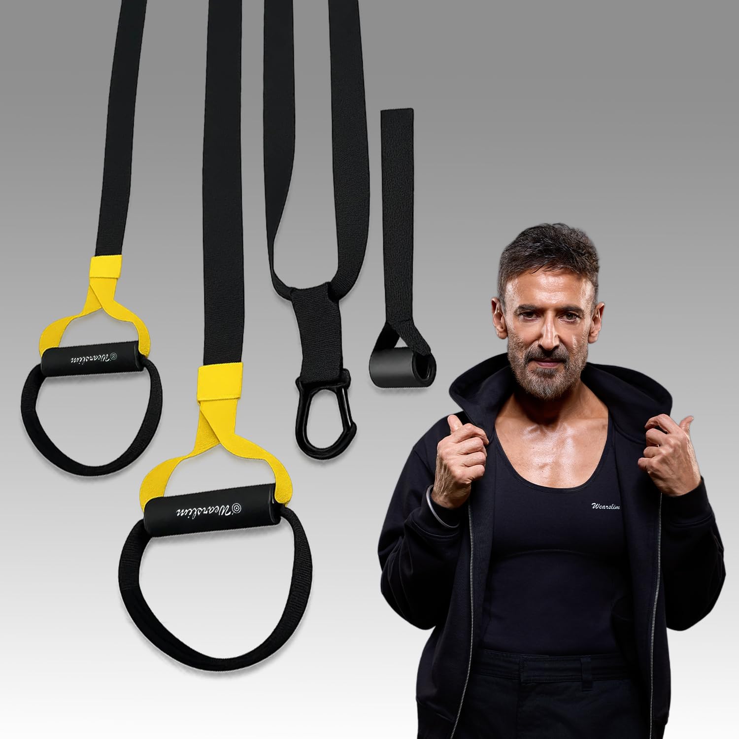 Wearslim Professional All in one Suspension Trainer, Full Body Weight Resistance System Lightweight & Portable Build Muscle, Burn Fat, Improve Cardio - (Yellow)