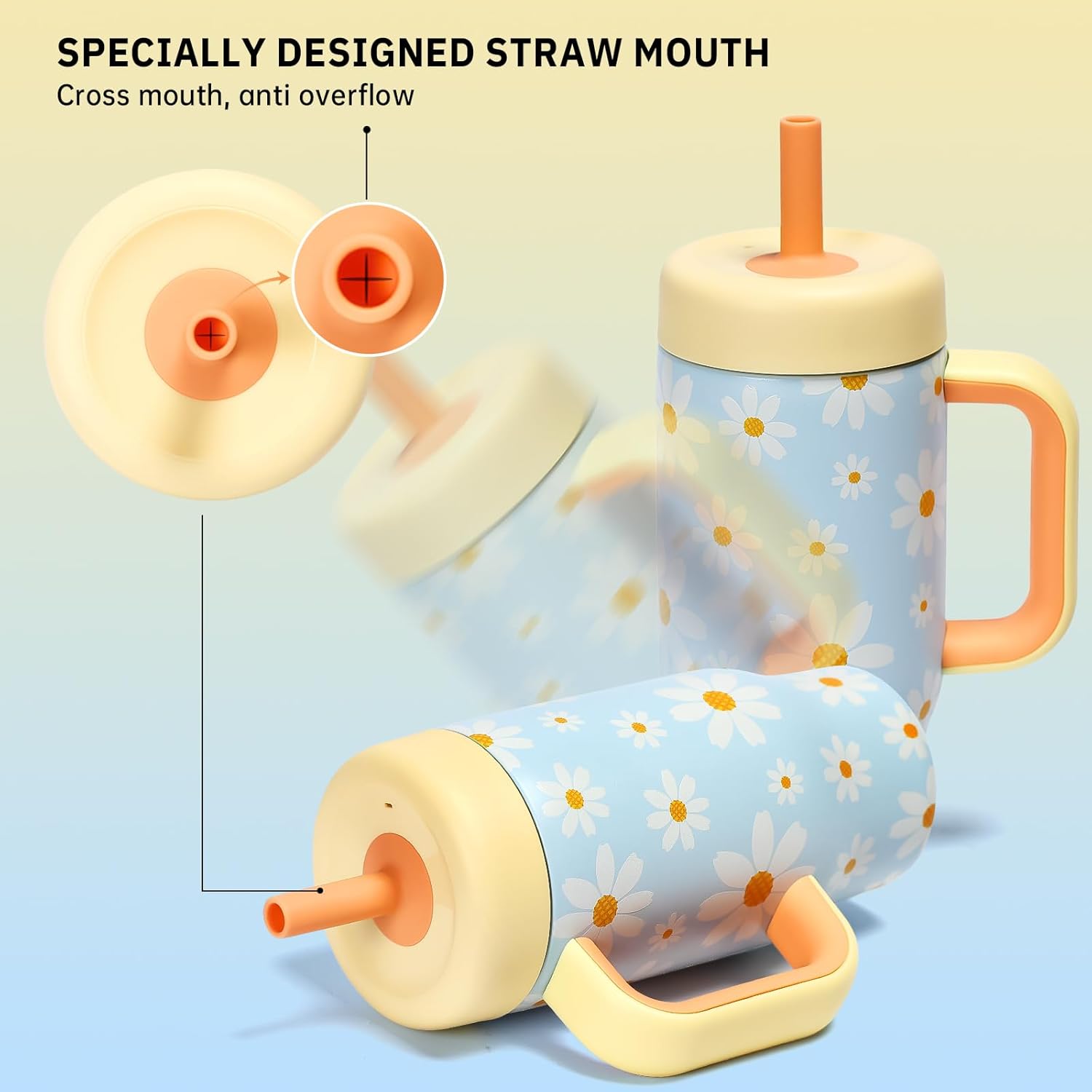 Stainless Steel Tumbler with Straw, Tumbler with Leak Proof, Reusable Double Walled Water Bottle, Thermo Coffee Travel Mug (Flower, 540ml) - Image 2