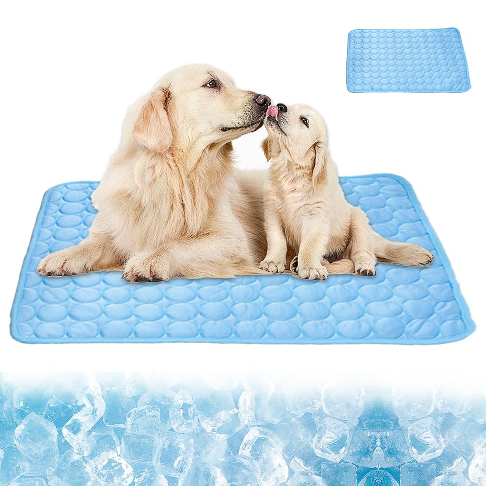 Alfombra Refrescante para Perros y Gatos,100X 70CM Manta Refrescante para Gatos,Lavable Alfombrilla de Enfriamiento para Mascotas Grande,Esterilla Refrigerante Perros Verano Azul