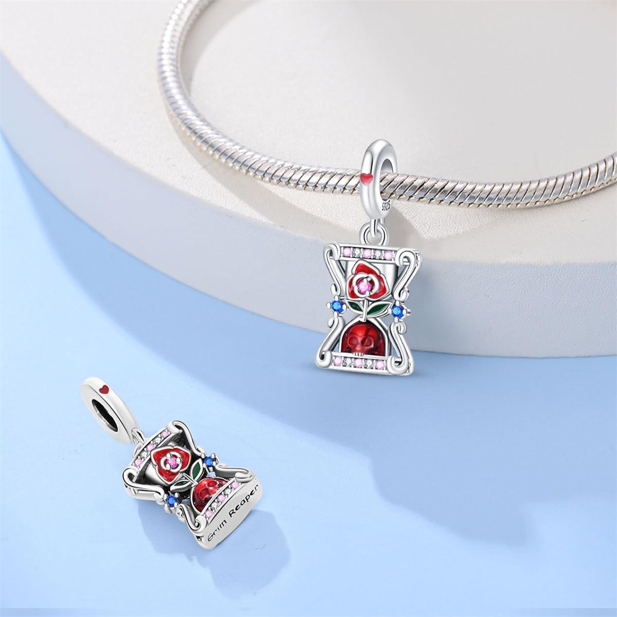 HappyStar Srebro wysokiej próby 925 wysokiej próby, zawieszka w kształcie kwiatu róży w kształcie mapy tarota, zawieszka koralik charms dla kobiet, do bransoletek Pand