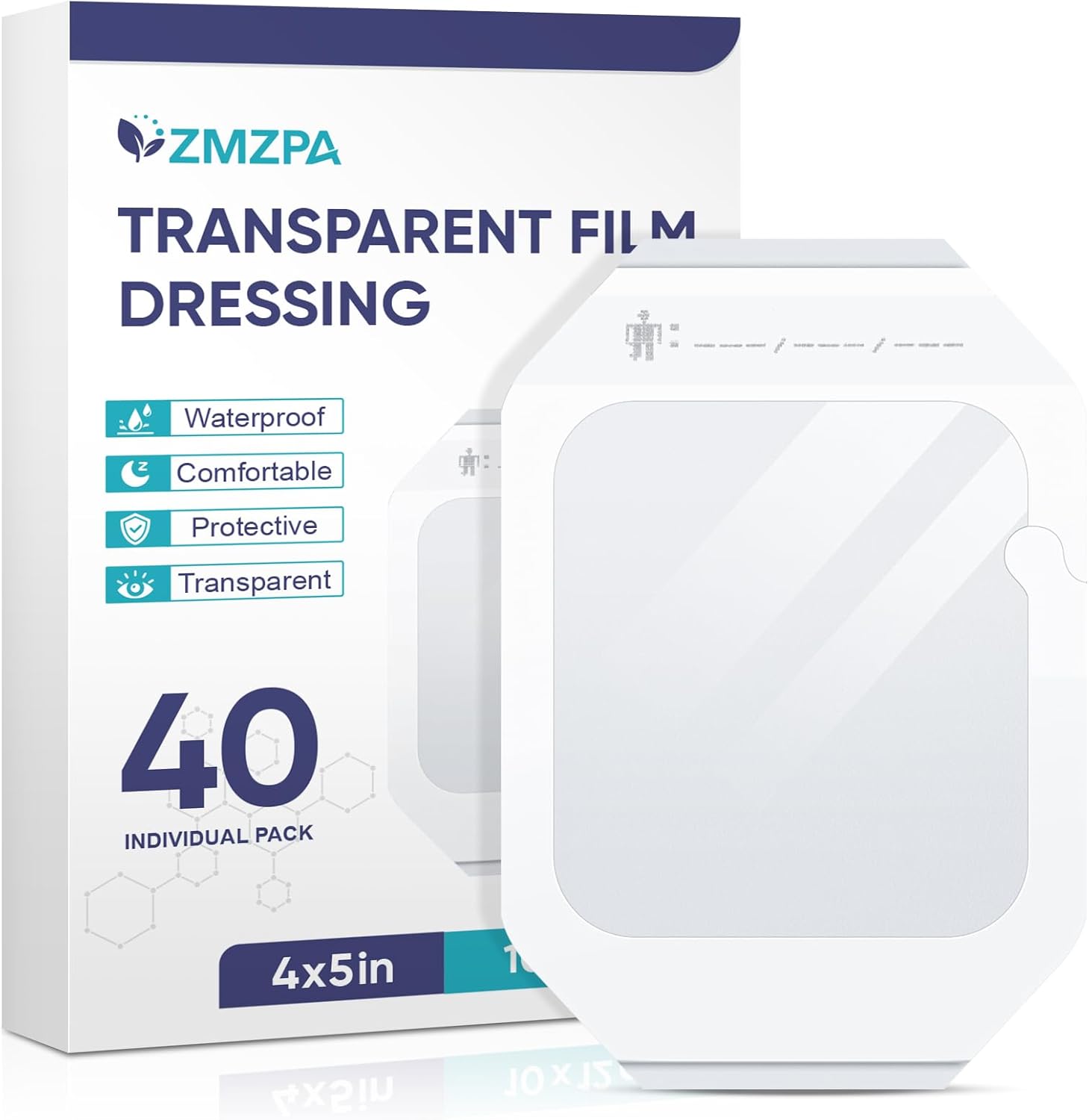 40 Packs Transparent Film Dressing 4" x 4.75", Waterproof Bandages for Swimming, Post Surgical, Showering, Wounds, Tattoo Aftercare Bandage, Adhesive Patches for CGM, Insulin Pump