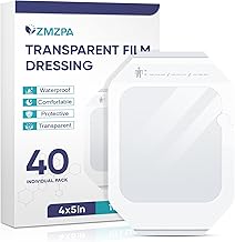 40 Packs Transparent Film Dressing 4" x 4.75", Waterproof Bandages for Swimming, Post Surgical, Showering, Wounds, Tattoo Aftercare Bandage, Adhesive Patches for CGM, Insulin Pump