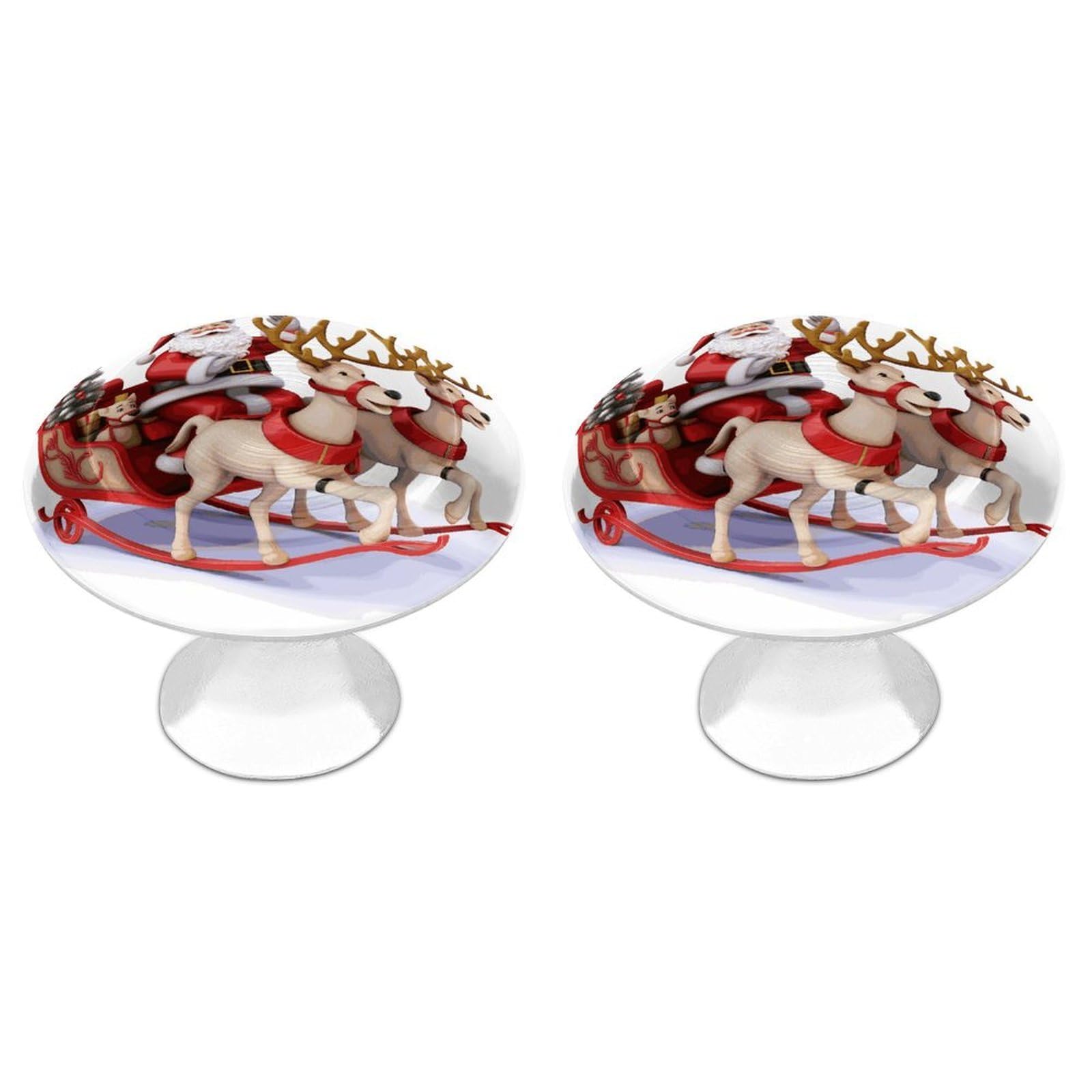 FekiLoot Santa Claus Reindeer Sled Cabinet Knobs Personality Stainless Steel Round Drawer Handles Circle Modern Cabinet Handles Drawer Knobs for Kitchen Dresser Bathroom Cupboard Furniture
