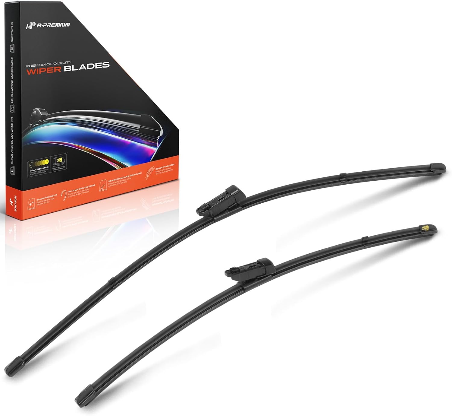 A-Premium 24"+19" Windshield Wiper Blades Compatible with Volkswagen Jetta 2011-2018, Passat, CC & BMW F39 Series X2 & Audi Q2 - TLPN Connector, with Wear Indicator & Towel (Pack of 2)