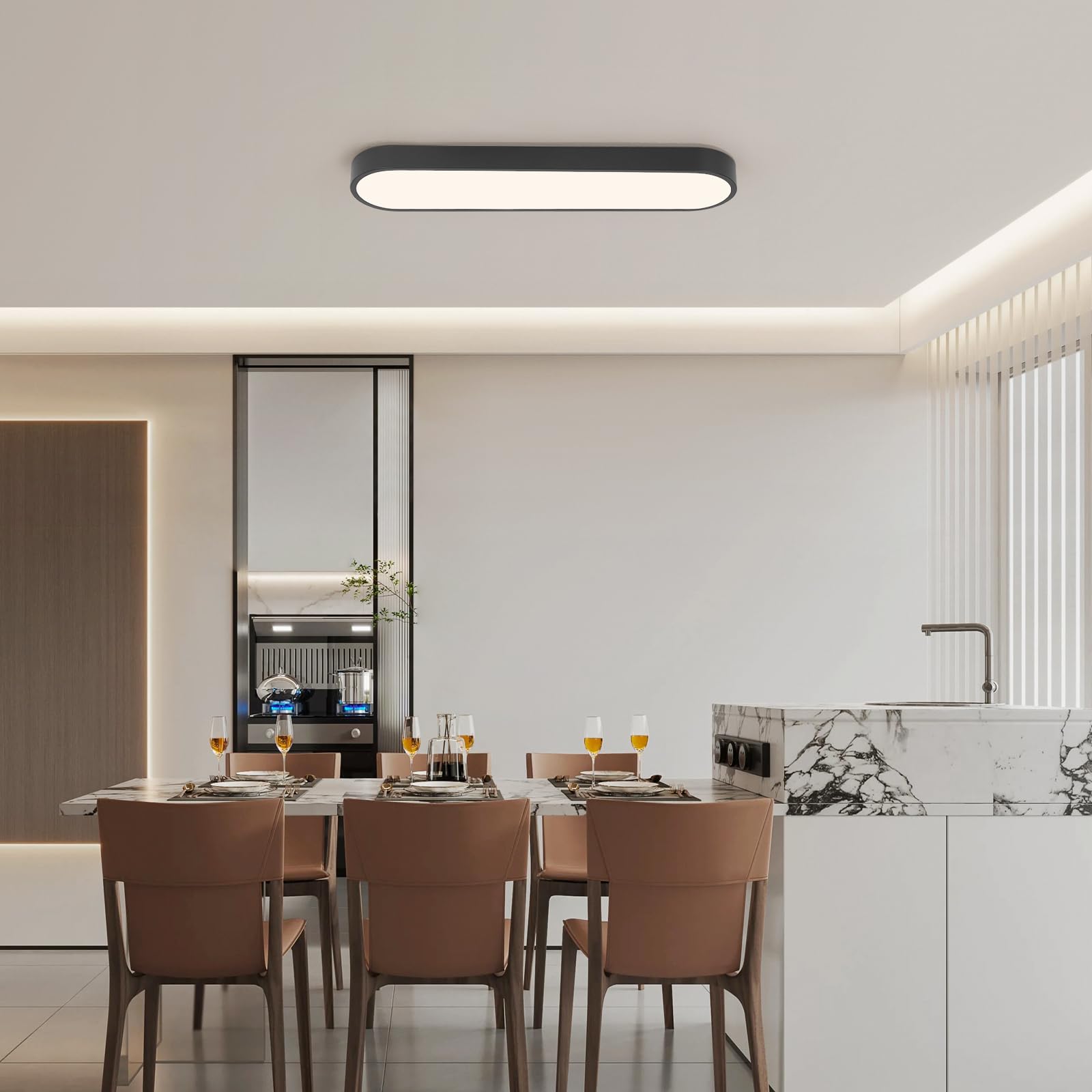 Becailyer Dimmable Linear Ceiling Lamp, 60cm Modern LED Ceiling Lighting with Remote Control, 40W Smart Metal Close to Ceiling Light Fixtures for Bedroom Dining Room Kitchen Closet Aisle, Black