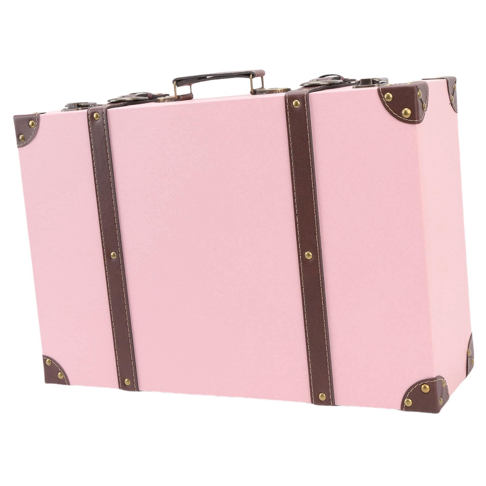 PUSOKEI Stara Walizka Dekoracyjna, Retro Pudełko na Przechowywanie (PINK) | Decorative Storage Suitcase for Travel Theme, Antique Chest for Photography Props, 17.7x11.8x5.9in