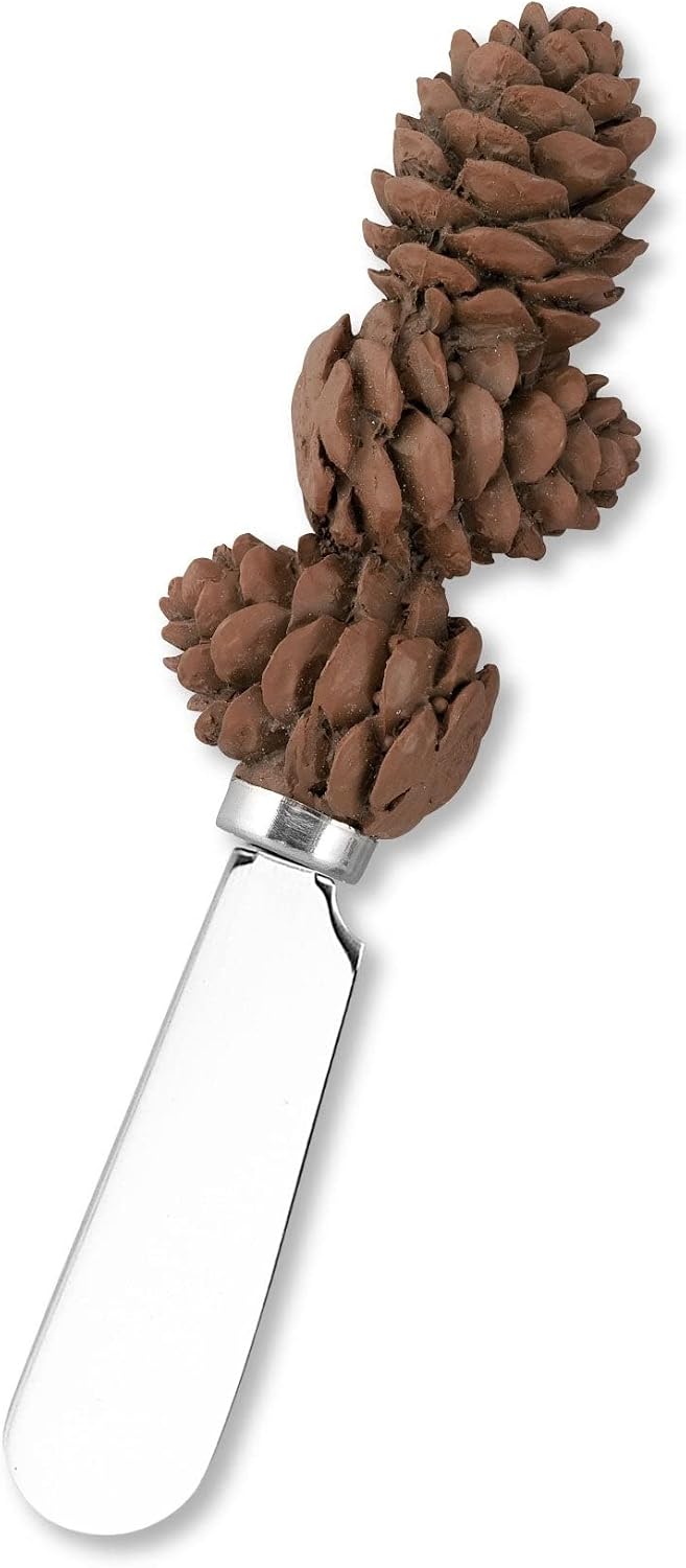 UP Pinecone Cheese Spreaders, Hand-Painted Resin Handles with Stainless Steel Blades for Spreading Cream Cheese, Butter, Jam, or Sandwich, Set of 4