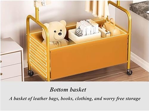 Miniatura 7 de Perchero con ruedas y cesta de almacenamiento, perchero de metal independiente con estantes de almacenamiento de 2 niveles, perchero con ruedas para