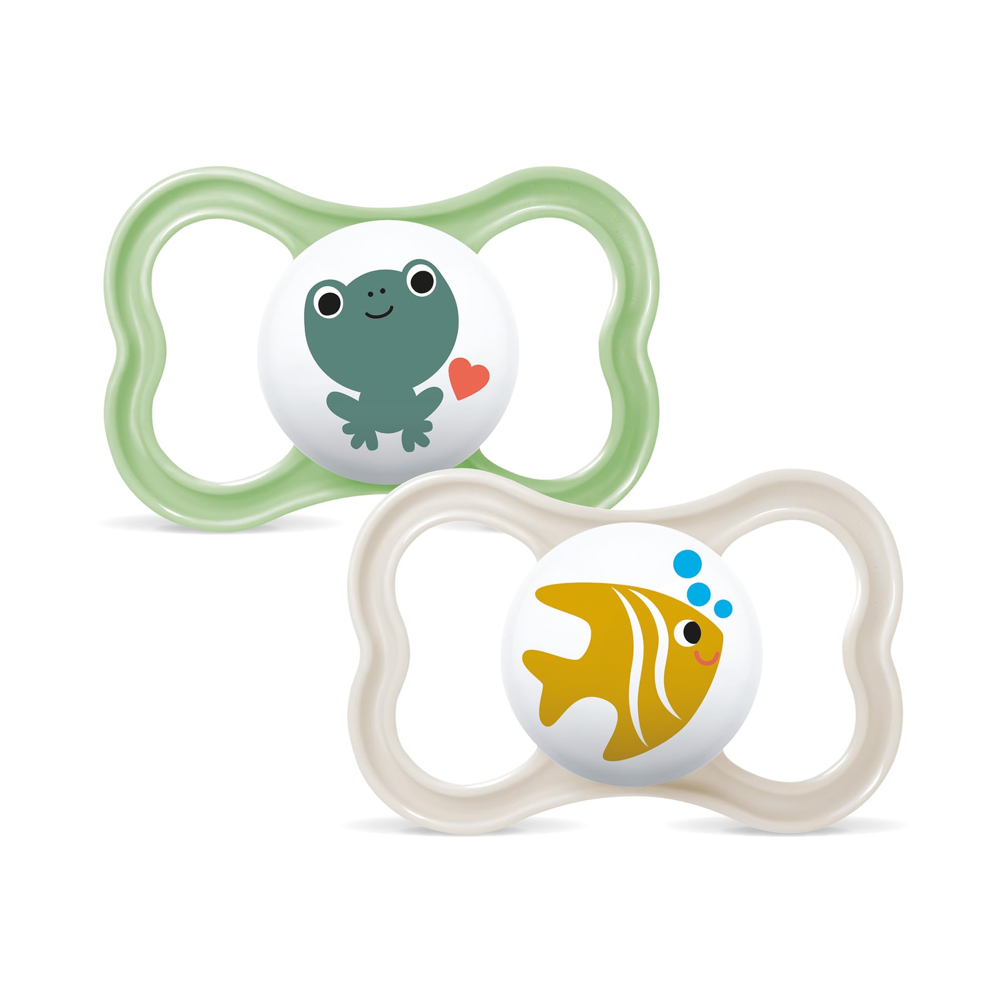 MAM Air Succhietto 16+ Mesi (Set da 2), Ciuccio MAM 16-36 mesi per pelli sensibili e delicate, Kit da 2 accessori neonato con tettarella in silicone e porta ciuccio sterilizzatore, Neutro/Verde