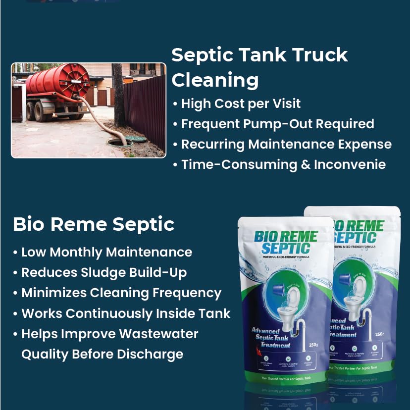 Image of Bio Reme Septic Tank Cleaner Bacteria Powder for Sludge Build Up Reduction and Odour Control Eco Friendly Septic Care Maintenance Treatment for Toilet and Drain Pack of 2 Total 500 Gms
