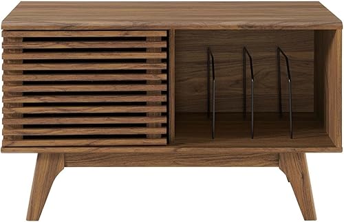 Miniatura 6 de Modway Render Mid-Century - Soporte de exhibición para discos de vinilo de 37 pulgadas en nogal, 37 pulgadas