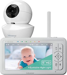 Babysense 5" HD Baby Monitor, Video Baby Monitor with Camera and Audio, Built-in Sound and Light Machine, Remote Pan & Til...