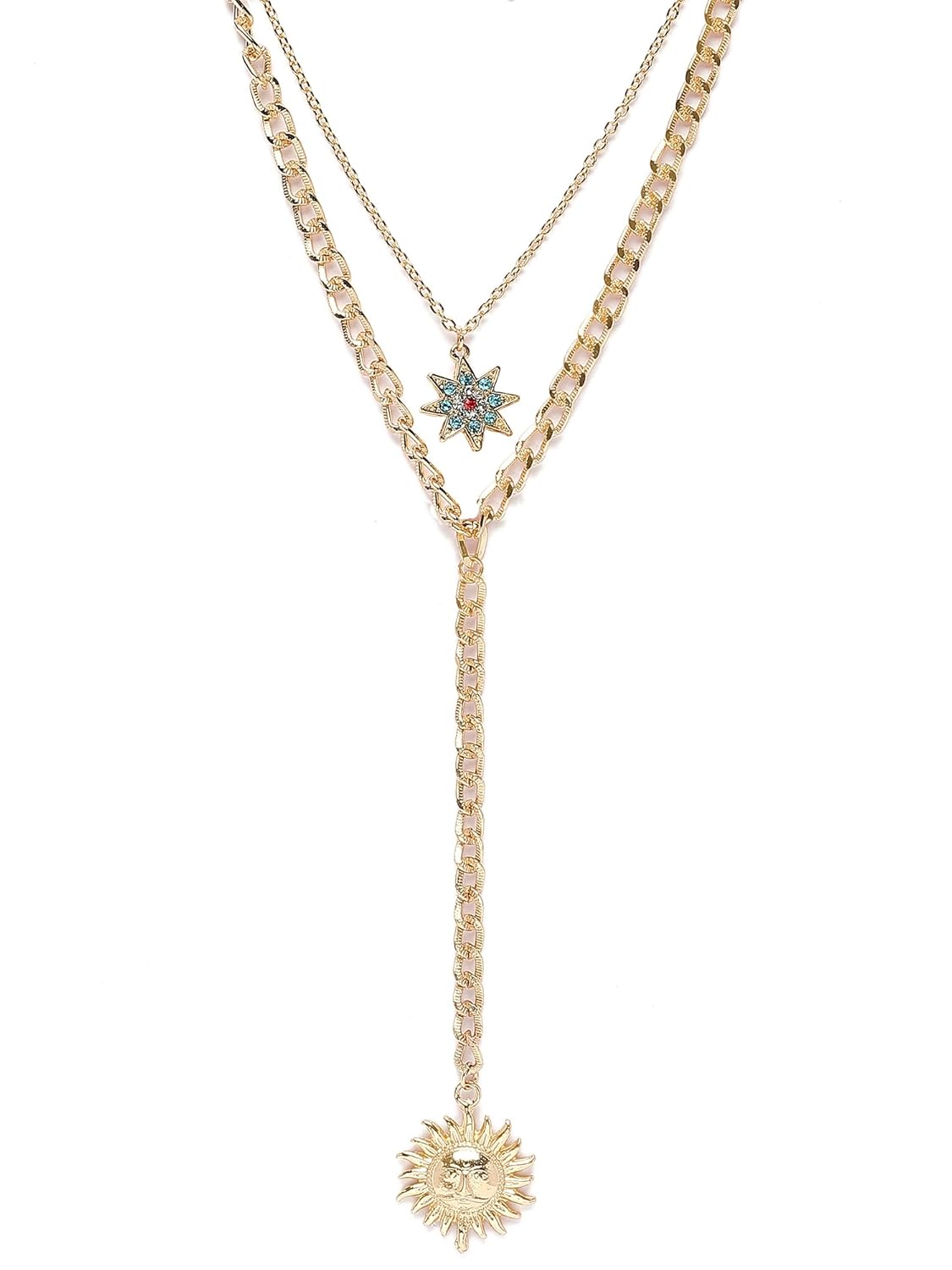 Karatcart Gold Plated Sun and Star Multicharm Multilayered Chain Necklace for Women