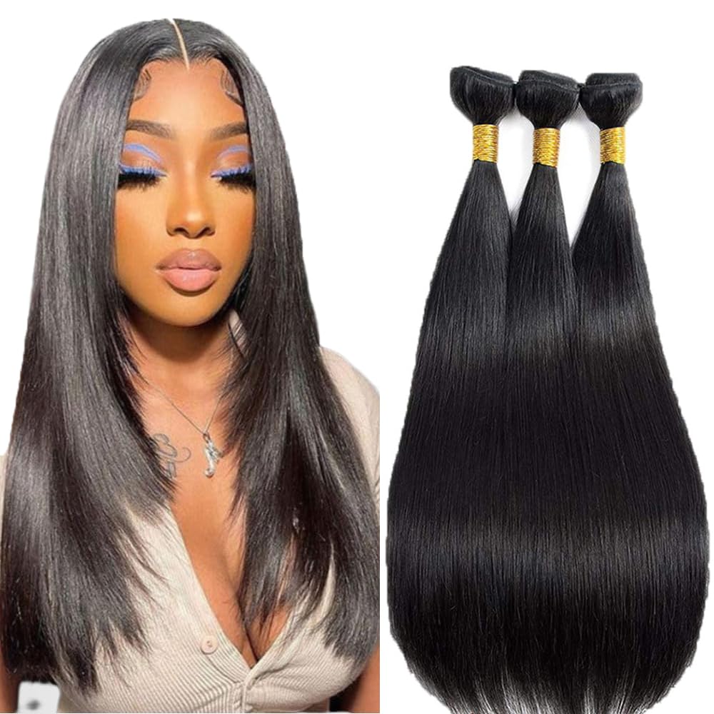 20 22 24 Inch DiexrLamx Straight Bundles Human Hair Brazilian Unprocessed Virgin Hair 150g/3 Bundles Straight Natural Black Color Hair Extensions