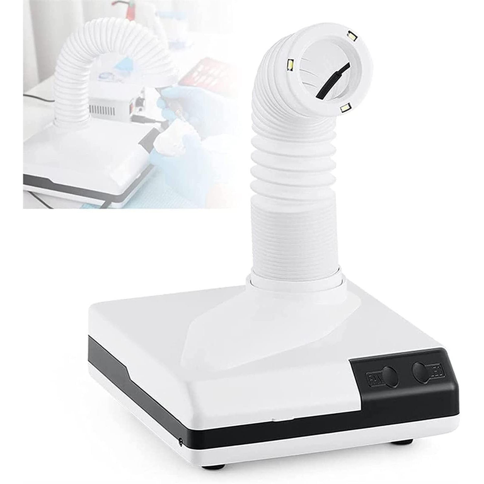 Colector de polvo de pulido dental, aspiradora dental de mesa, extractor de succión de polvo modelo dental con ventilador y diseño de codo de tubo telescópico LED, para laboratorio dental