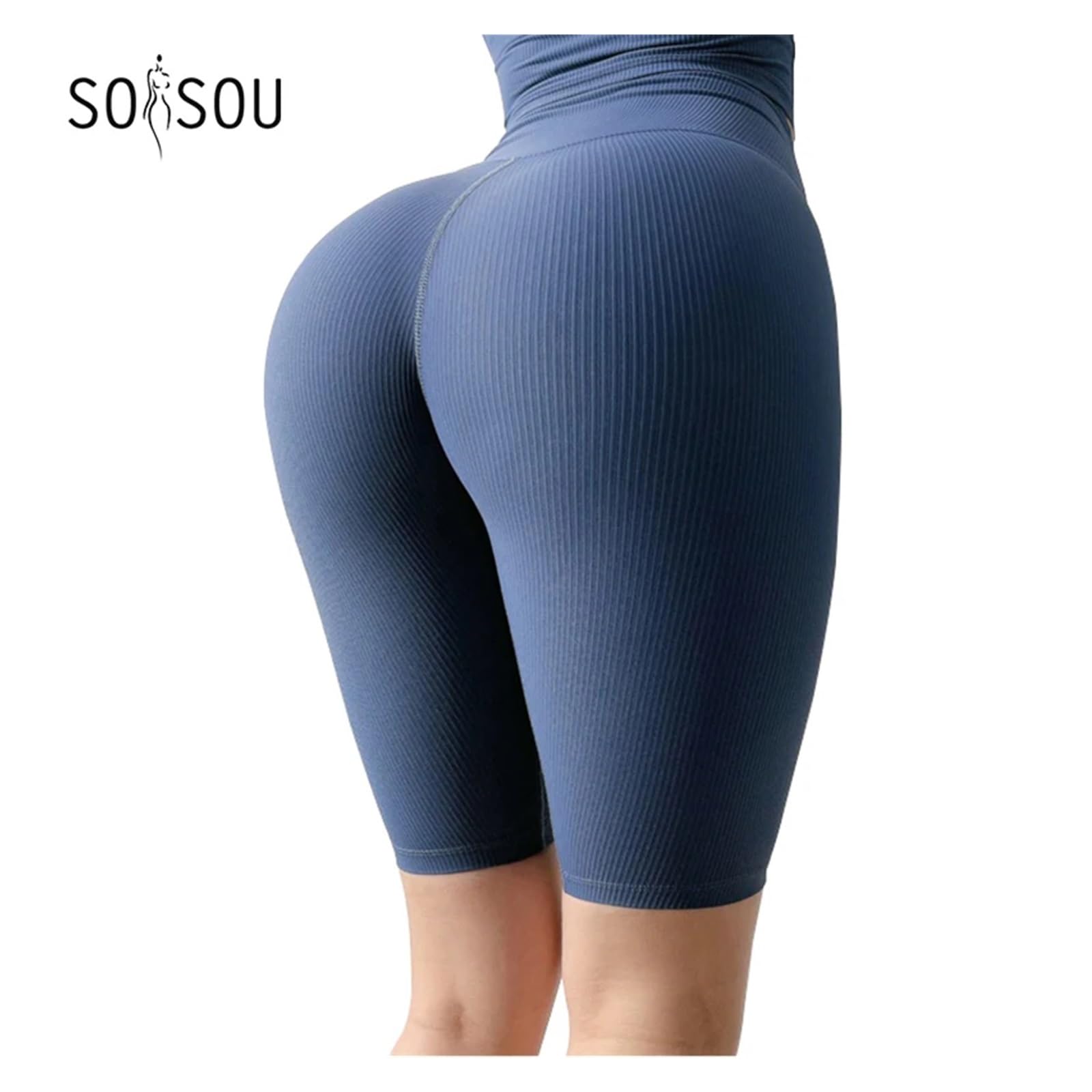 Yoga Pantalones Cortos Pantalones Cortos de Tejido Acanalado for Mujer, de Cintura Alta, for Ciclismo, Gimnasio, Correr, Yoga, Ajustados, con Rosca.(Black,S)